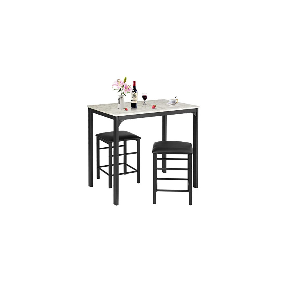 COSTWAY 3 Pieces Dining Table Set, 2 Person Kitchen Breakfast Table and Chair Set Pub Table and Chairs Set, Counter Height Di