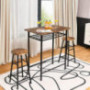 COSTWAY 3 Pieces Dining Table Set, Compact Dining Table Set with 2 Bar Stools, Space-Saving Bistro Set with Metal Fame and St