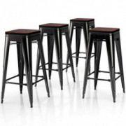 VIPEK 30 Inch Metal Bar Stools High Bar Chair Solid Wood Seat Set of 4 Backless Kitchen Bar Height Barstool Stackable Dining 