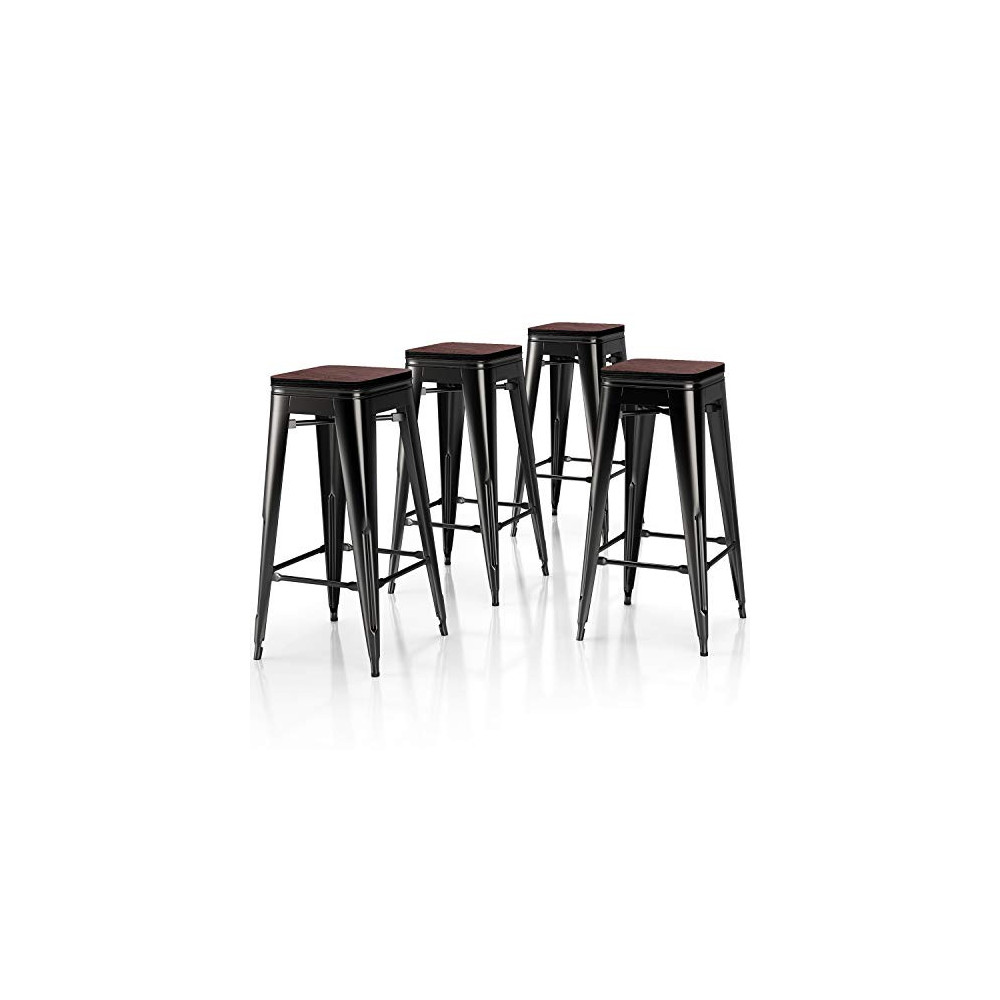VIPEK 30 Inch Metal Bar Stools High Bar Chair Solid Wood Seat Set of 4 Backless Kitchen Bar Height Barstool Stackable Dining 