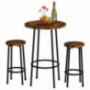 Bar Table Set-3PCS Round Kitchen Counter-Dining Table with 2 Stools, for Home-Farmhouse-Restaurant-Cafe-Kitchen-Dining, Artif