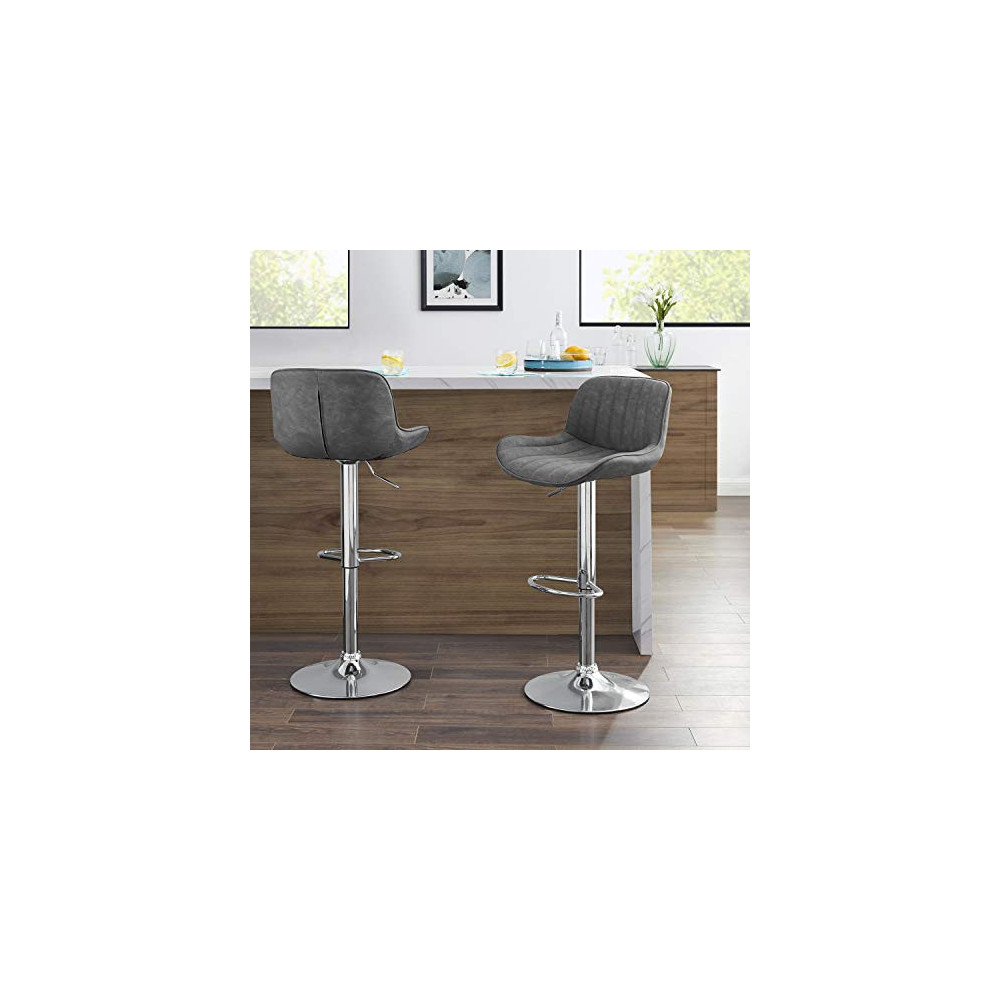Volans Mid Century Modern Faux Leather Swivel Adjustable Height Bar Stools Set of 2, Counter Height Pub Chair with Back, Chro