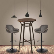 Glitzhome Rustic Steel Bar Table Round Wood Top and Dark Grey Adjustable Swivel Bar Stool with Back Support,Set of 3