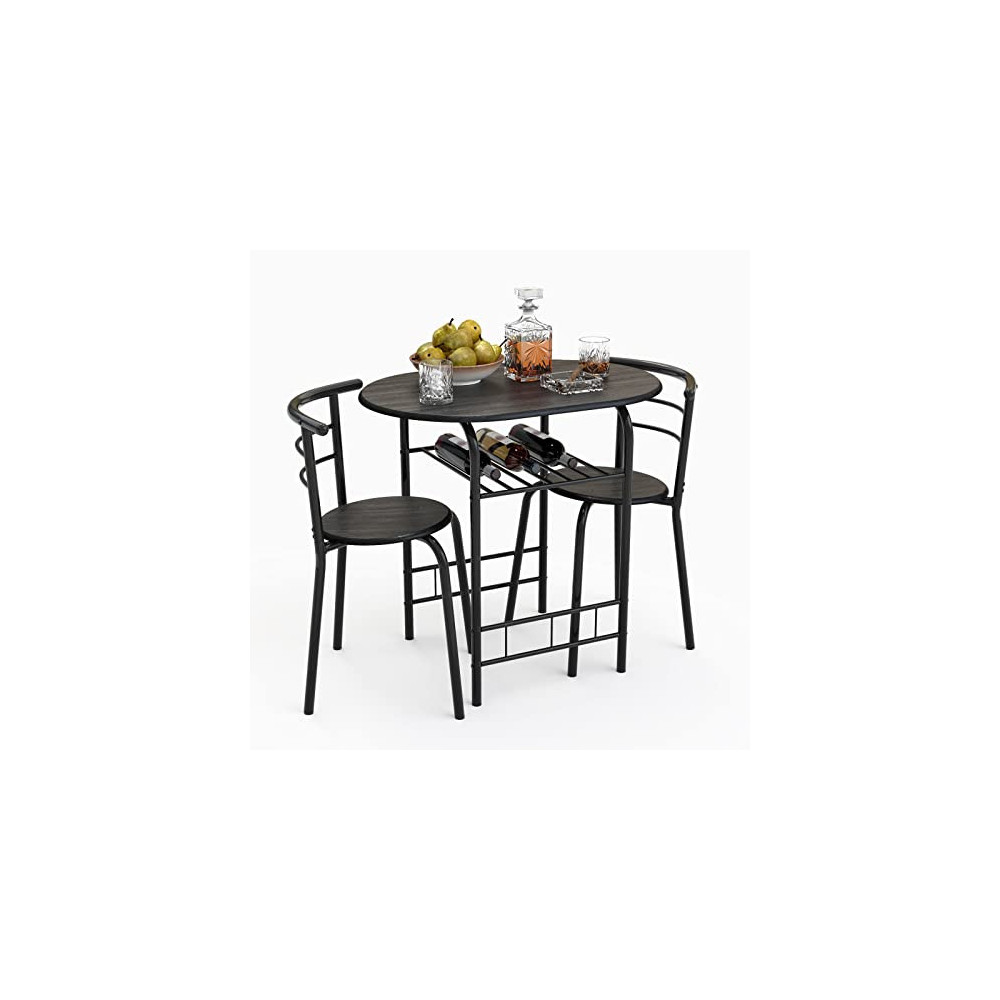 Nafort 3-Piece Round Dining Table Set for 2, Compact Table & Chairs Set for Kitchen Space-Saver Bistro Set Steel Frame w/Stor