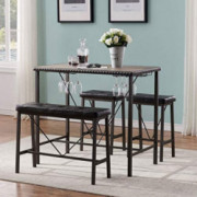 O&K FURNITURE Bar Table and Chairs Set of 4, Industrial Dining Table Set with Glass Holder, Kitchen Table with Upholstered Be