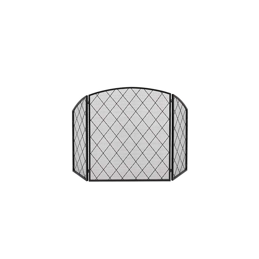 Bysesion GT1-JL Tri-Fold Arc Top Thin Line Diamond Grid Decorative Iron Fireplace Screen 128x77 Unfolded Size