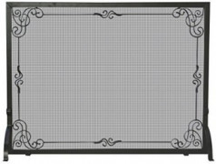 Uniflame Single Panel Wrought Iron Screen with Decorative Scroll, Black