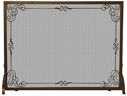 Uniflame Single Panel Bronze Finish Screen with Decorative Scroll