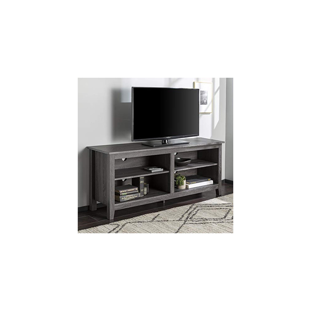 Walker Edison Wren Classic 4 Cubby TV Stand for TVs up to 65 Inches, 58 Inch, Charcoal