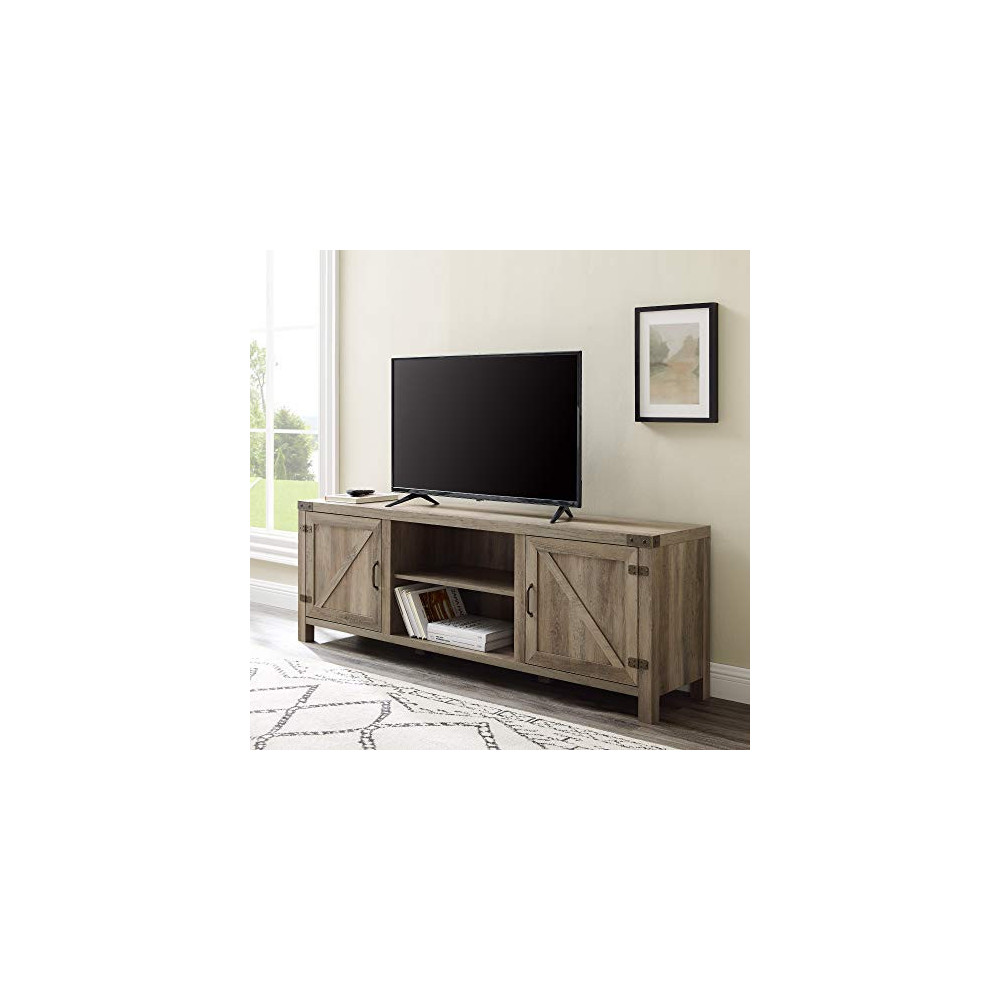 Walker Edison Georgetown Modern Farmhouse Double Barn Door TV Stand for TVs up to 80 Inches, 70 Inch, Grey Wash
