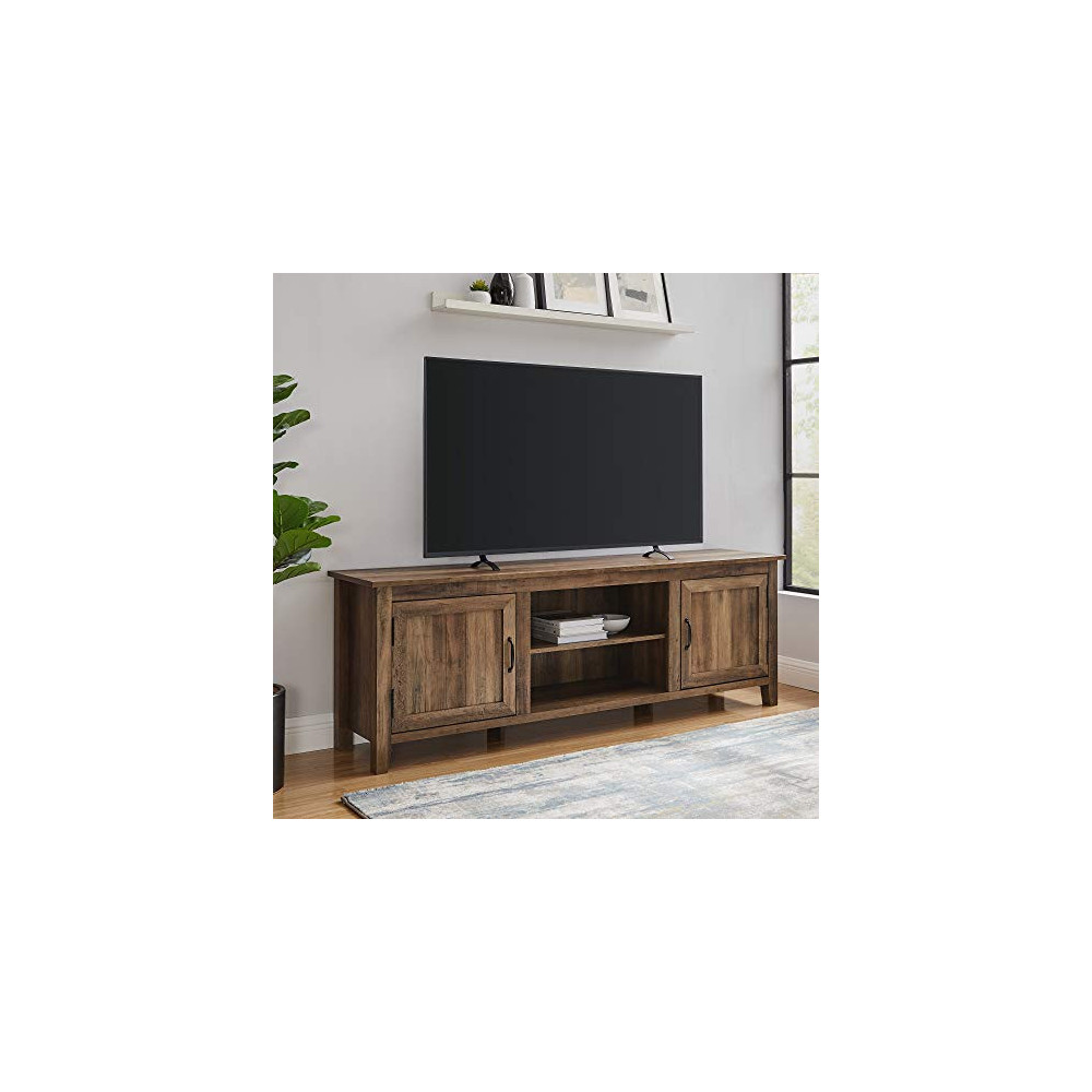 Walker Edison Ashbury Coastal Style Grooved Door TV Stand for TVs up to 80 Inches, 70 Inch, Rustic Oak