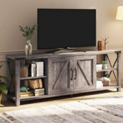 POVISON 68" Farmhouse TV Stand for TVS up to 78”, Wood Entertainment Center with Storage Cabinets, Adjustable Shelves, Cable 