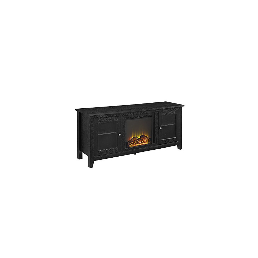 Walker Edison Rustic Wood and Glass Fireplace TV Stand for TVs up
