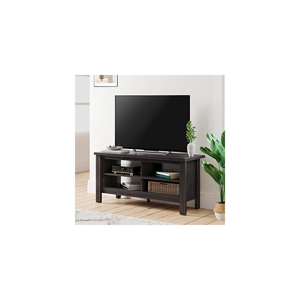 WAMPAT Black TV Stand for 55 Inch TV, Small Entertainment Center with 4 Cubby, Wood Media Console Table with Storage Shelf fo