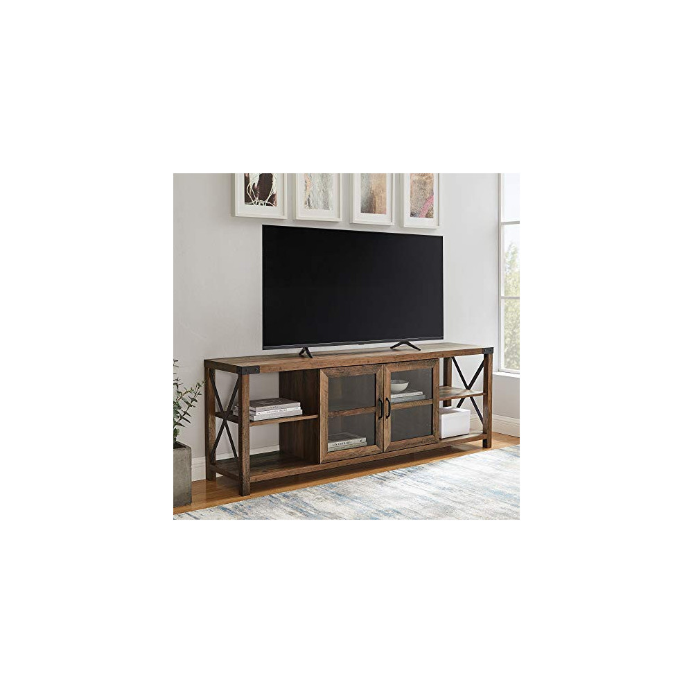 Walker Edison Rustic Modern Farmhouse Metal and Wood TV Stand for TVs up to 80" Universal TV Stand for Flat Screen Living Ro