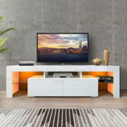DMAITH TV Stand with LED Lights, 2 Drawers and Open Shelves High Gloss Entertainment Center Media Console Table Storage Desk 