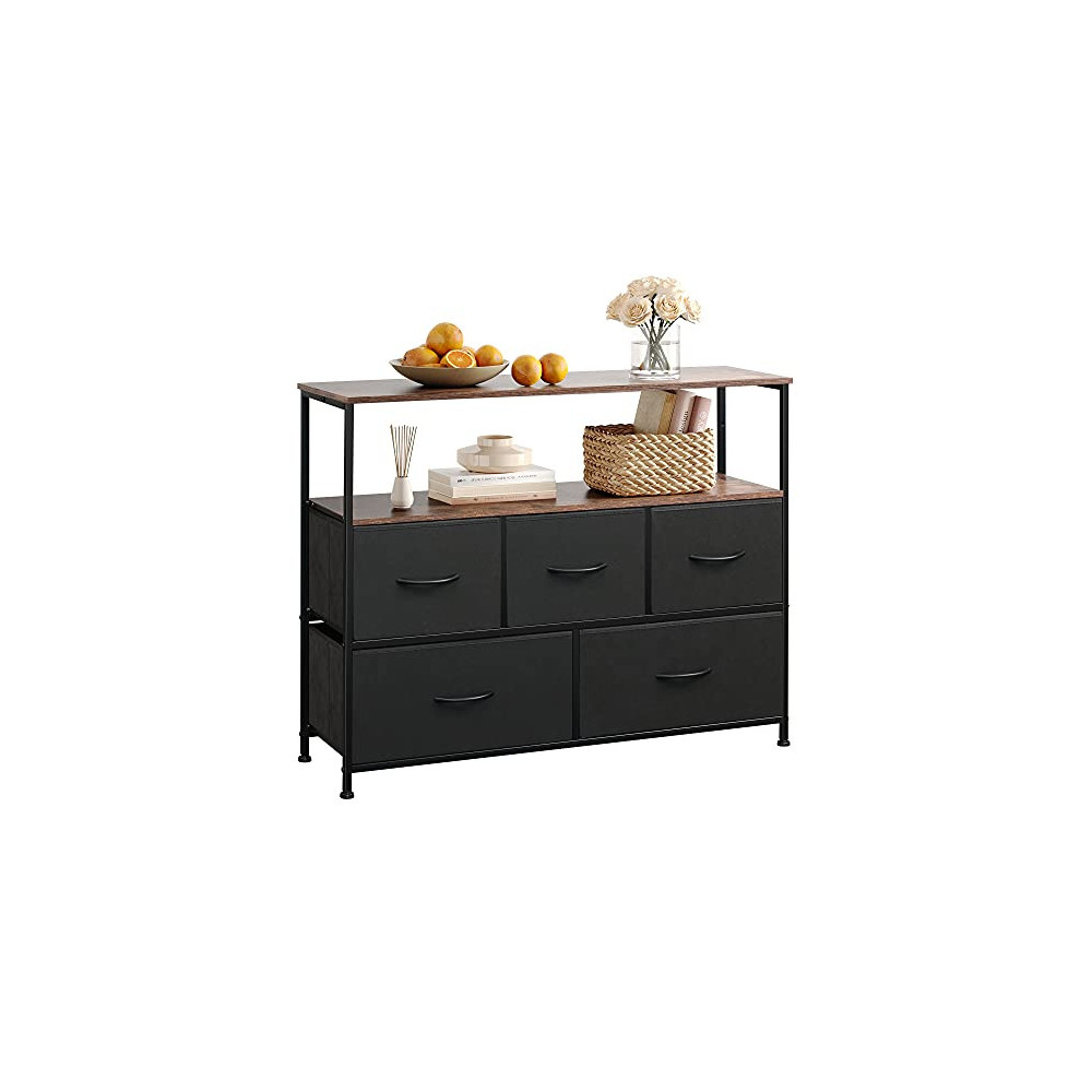 WLIVE Dresser TV Stand, Entertainment Center with Fabric Drawers, Media Console Table with Open Shelves for TV up to 45 inch,
