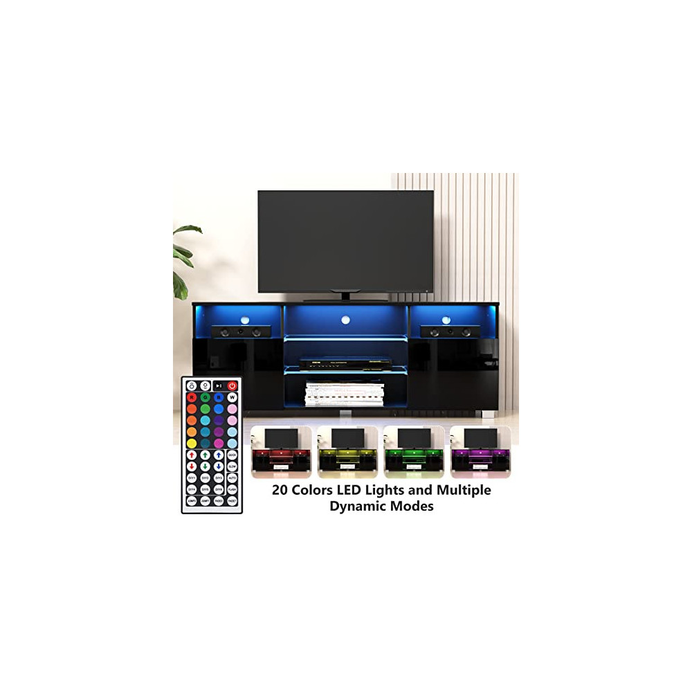 AUXSOUL High Glossy TV Stand w/RGB LED Light 47 Inch Modern