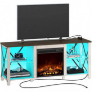 Rolanstar Fireplace TV Stand 55" with Led Lights and Power Outlets, Entertainment Center with Adjustable Glass Shelves, TV Co