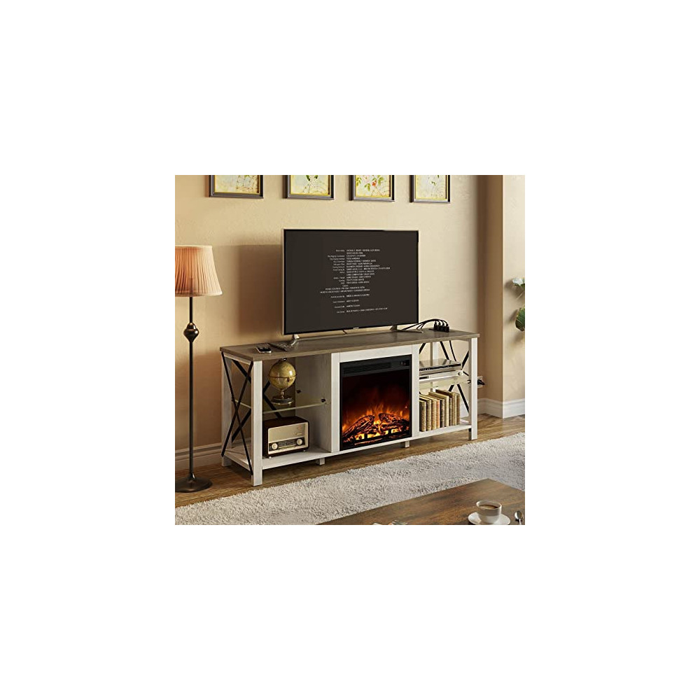 Rolanstar Fireplace TV Stand 55" with Led Lights and Power Universe