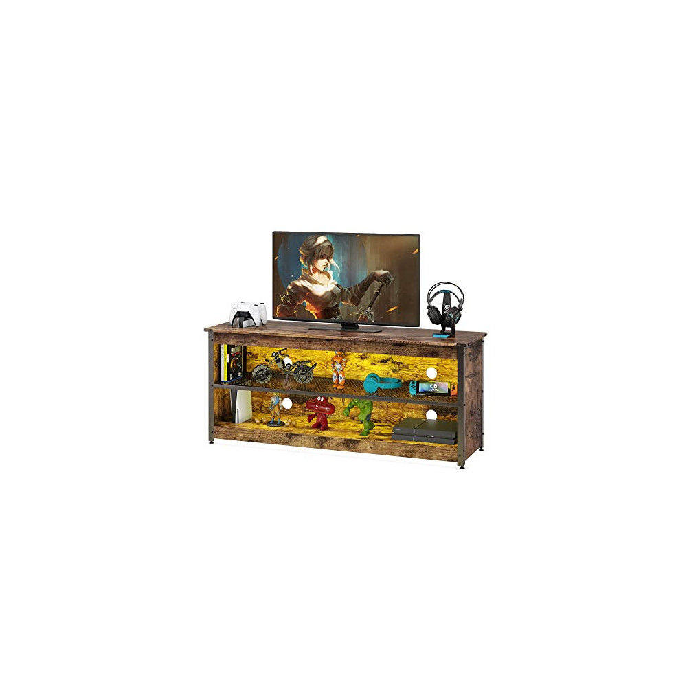 Bestier Gaming TV Stand for 65 Inch TV Stand Industrial Rustic Gaming Entertainment Center with 20 Colors RGB Lights Mesh She