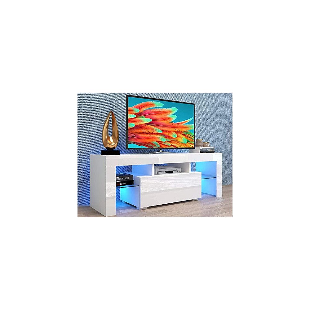 Goujxcy LED TV Stand for 60 inch TVs, High Gloss Entertainment Center with Storage Drawer, Media Console Table Television Sta