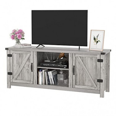 Wooden TV Stand for TVs up to 65”, Farmhouse Double Barn Door Television Stand with Storage and Adjustable Shelves, Media Con