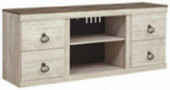 Signature Design by Ashley Willowton Farmhouse TV Stand with Fireplace Option Fits TVs up to 60”, Whitewash