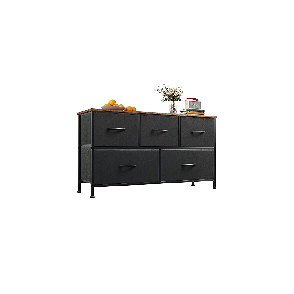 WLIVE Dresser with 5 Drawers, Dressers for Bedroom, Fabric Storage Tower, Hallway, Entryway, Closets, Sturdy Steel Frame, Woo