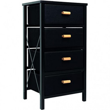 Zenacasa Foldable Dresser for Bedroom, Black - Small Dresser 4 Storage Drawers - Wood Dresser, No Assembly Needed, Clothes St