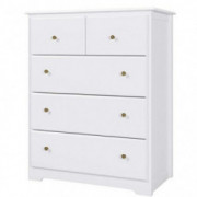 White Dresser, Modern Chest of Drawers, 5 Drawer Dresser Storage Chest Cabinet Nightstand for Bedroom, Living Room, Hallway, 