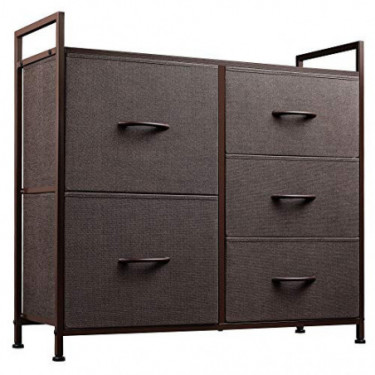 WLIVE Dresser with 5 Drawers, Fabric Storage Tower with Handrail, Organizer Unit for Bedroom, Hallway, Entryway, Closets, Stu