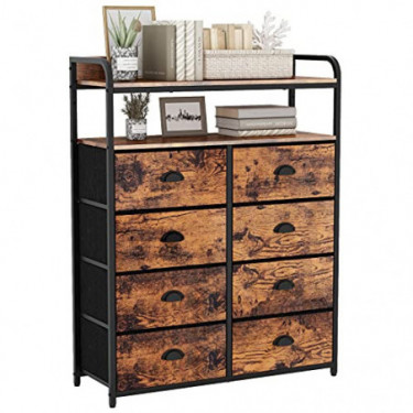 Furologee Dresser 8 Drawers with Double Shelf, Tall Storage Organizer Unit for Bedroom/Living Room/Entryway,Fabric Bins,Woode