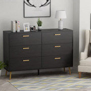 ECACAD 6 Drawer Double Dresser Storage Chest of Drawers, Wood Dresser Chest with Gold Metal Legs for Bedroom, Living Room & H