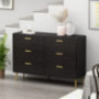 ECACAD 6 Drawer Double Dresser Storage Chest of Drawers, Wood Dresser Chest with Gold Metal Legs for Bedroom, Living Room & H