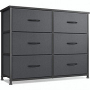 CubiCubi Dresser for Bedroom, 6 Drawer Storage Organizer Tall Wide Dresser for Bedroom Hallway, Sturdy Steel Frame Wood Top, 