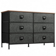 WLIVE Wide Dresser with 6 Drawers, Industrial TV Stand, Entertainment Center with Metal Frame, Wooden Top, Fabric Storage Dre