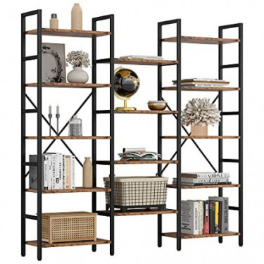 IRONCK Bookcases and Bookshelves Triple Wide 5 Tiers Industrial Bookshelf, Large Etagere Bookshelf Open Display Shelves with 