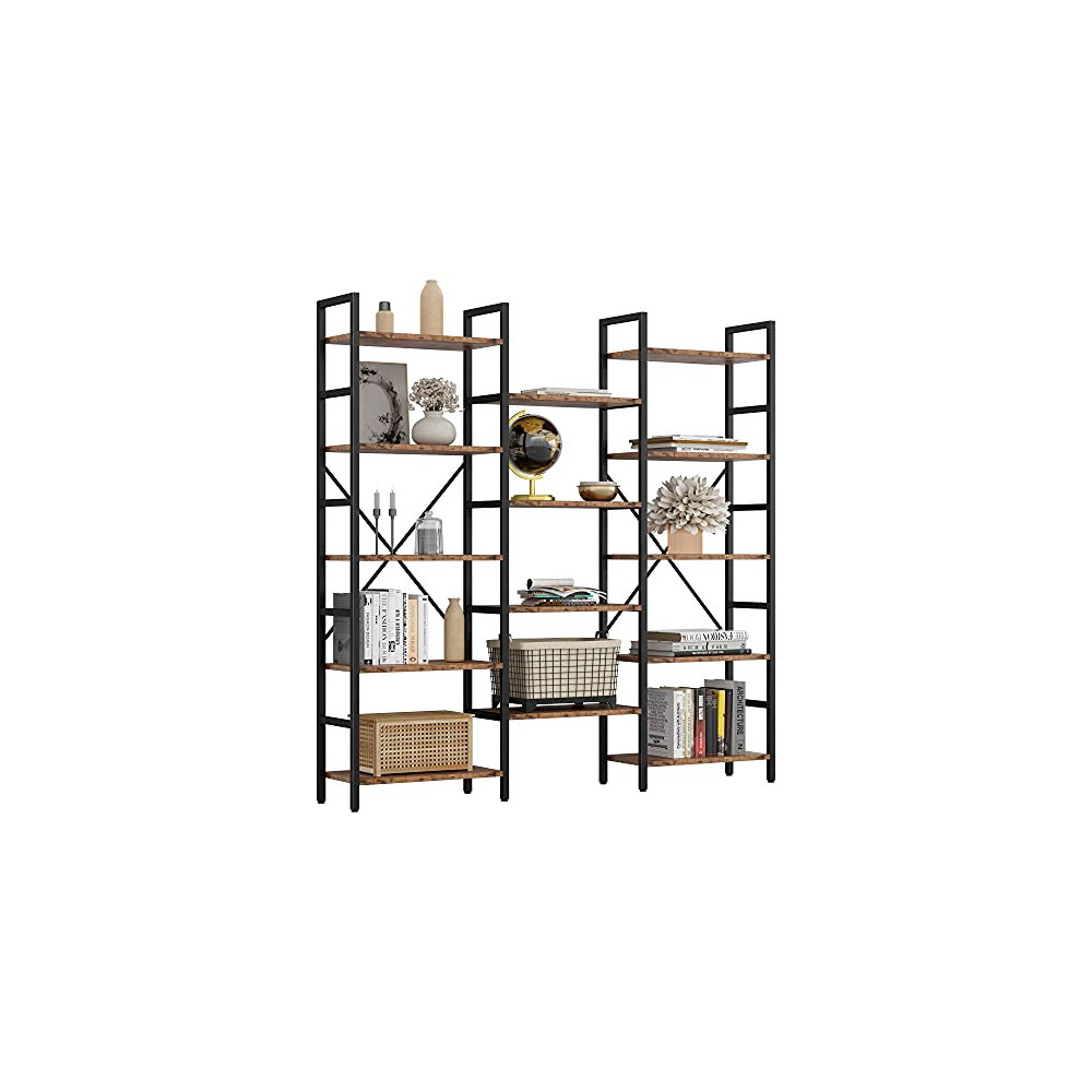 IRONCK Bookcases and Bookshelves Triple Wide 5 Tiers Industrial Bookshelf, Large Etagere Bookshelf Open Display Shelves with 