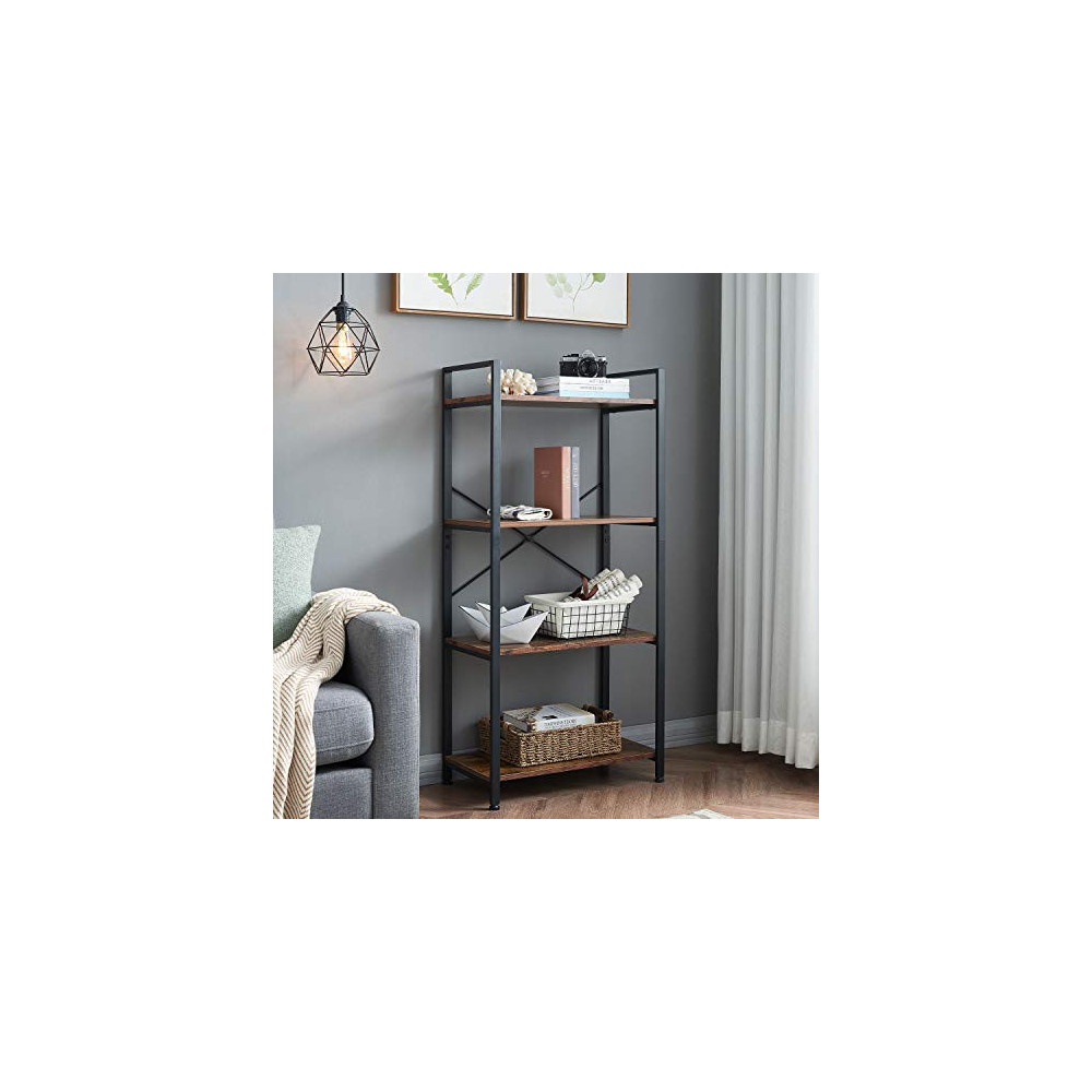 VINEXT Small Bookcase,4-Tier Bookshelf Storage Rack Shelf Unit for Living Room Bedroom Office Kitchen, Industrial Book Shelve