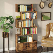 Rolanstar Bookshelf with Doors, 6-Tier Bookcase with Cabinet, Freestanding Bookshelves Storage Display Cabinet, Rustic Wood B
