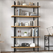5 Tier Bookshelf, 66.7" Industrial Wood Bookcase Tall Bookshelves Open Display Shelf Standing Storage Organizer Rack with Pip