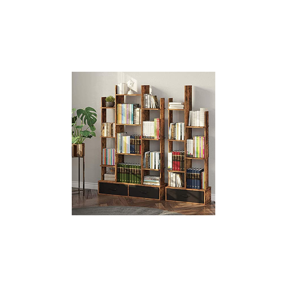 Rolanstar Bookshelf With 2drawers Rustic Wood Bookshelves Free Universe Furniture 3727