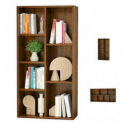 Aheaplus Bookcase Storage Shelves 7-Cube Organizer Bookshelf Display Cube Shelves Compartments Floor Standing Wood Open Books