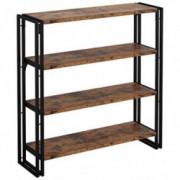 IRONCK Bookshelf and Bookcase 4 Tier, Wood and Metal Open Bookshelves Industrial Storage Shelves for Home Office
