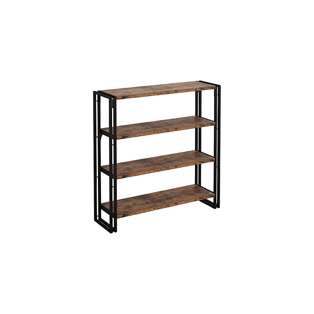 IRONCK Bookshelf and Bookcase 4 Tier, Wood and Metal Open Bookshelves Industrial Storage Shelves for Home Office