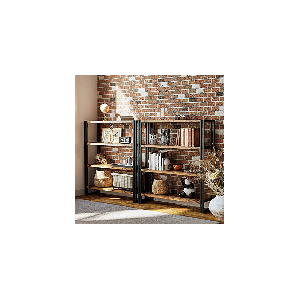 IRONCK Bookshelf and Bookcase 4 Tier, Wood and Metal Open Universe Furniture