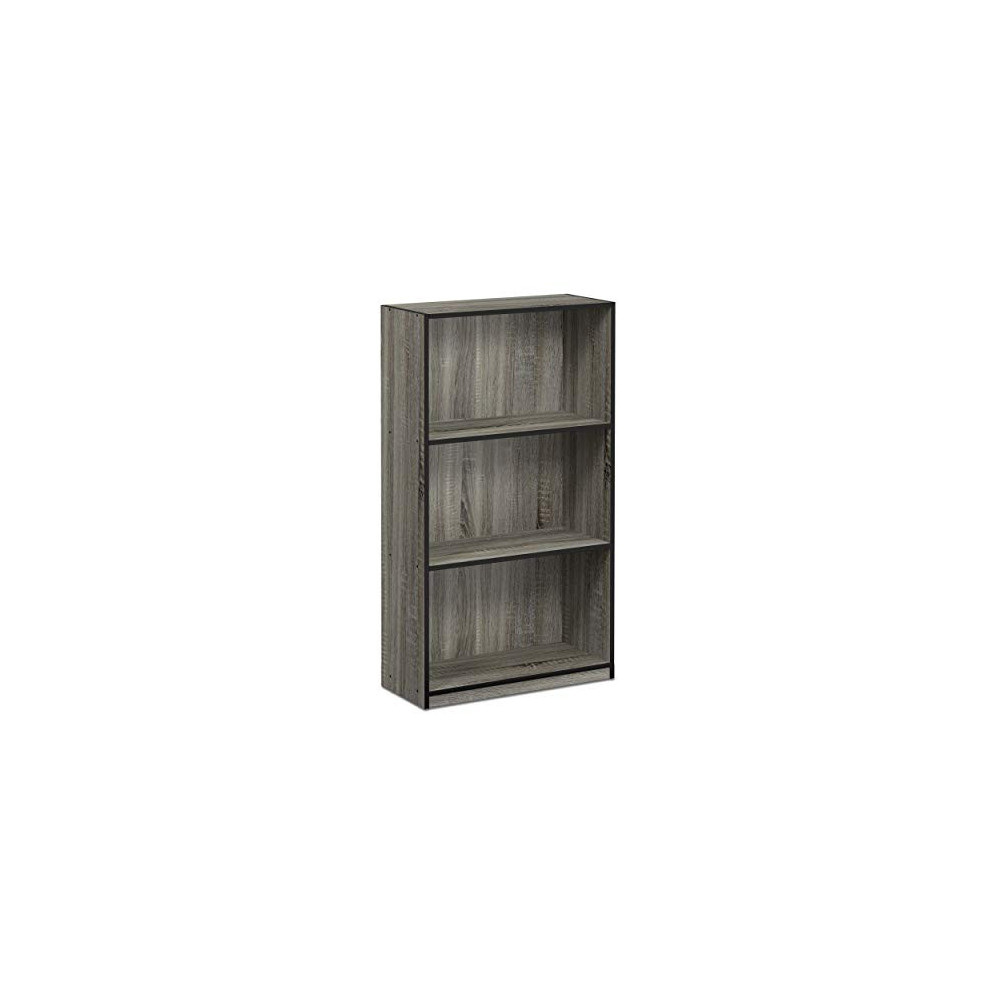 FURINNO Basic 3-Tier Bookcase Storage Shelves, French Oak Grey/Black