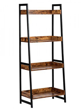 AMOAK 4-Tier Bookshelf, Industrial Ladder Shelf, Bookshelves, Vintage Bookcase, Storage Rack Shelves for Living Room, Bathroo