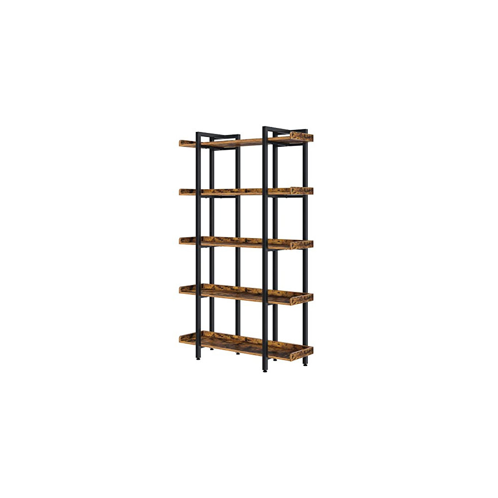 Rolanstar Bookshelf 5-Tier, Open Etagere Bookcase, 71.8’’H x 41.3”L Freestanding Bookshelves for Storage and Display, Wood Gr